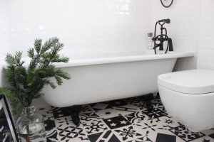 Free standing bath in bathroom
