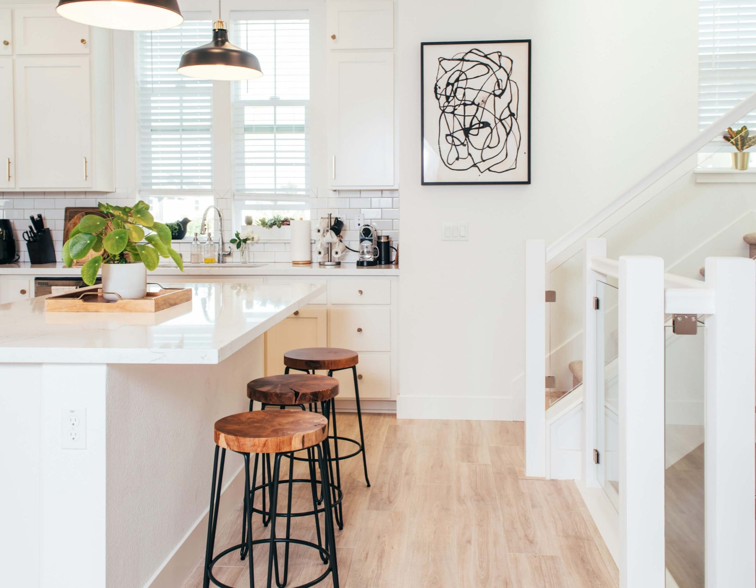 White kitchen with island Kluk Construction